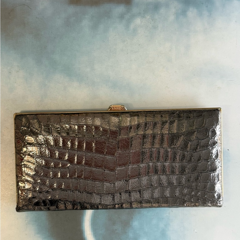Elegant Silver Crocodile Embossed Clutch
